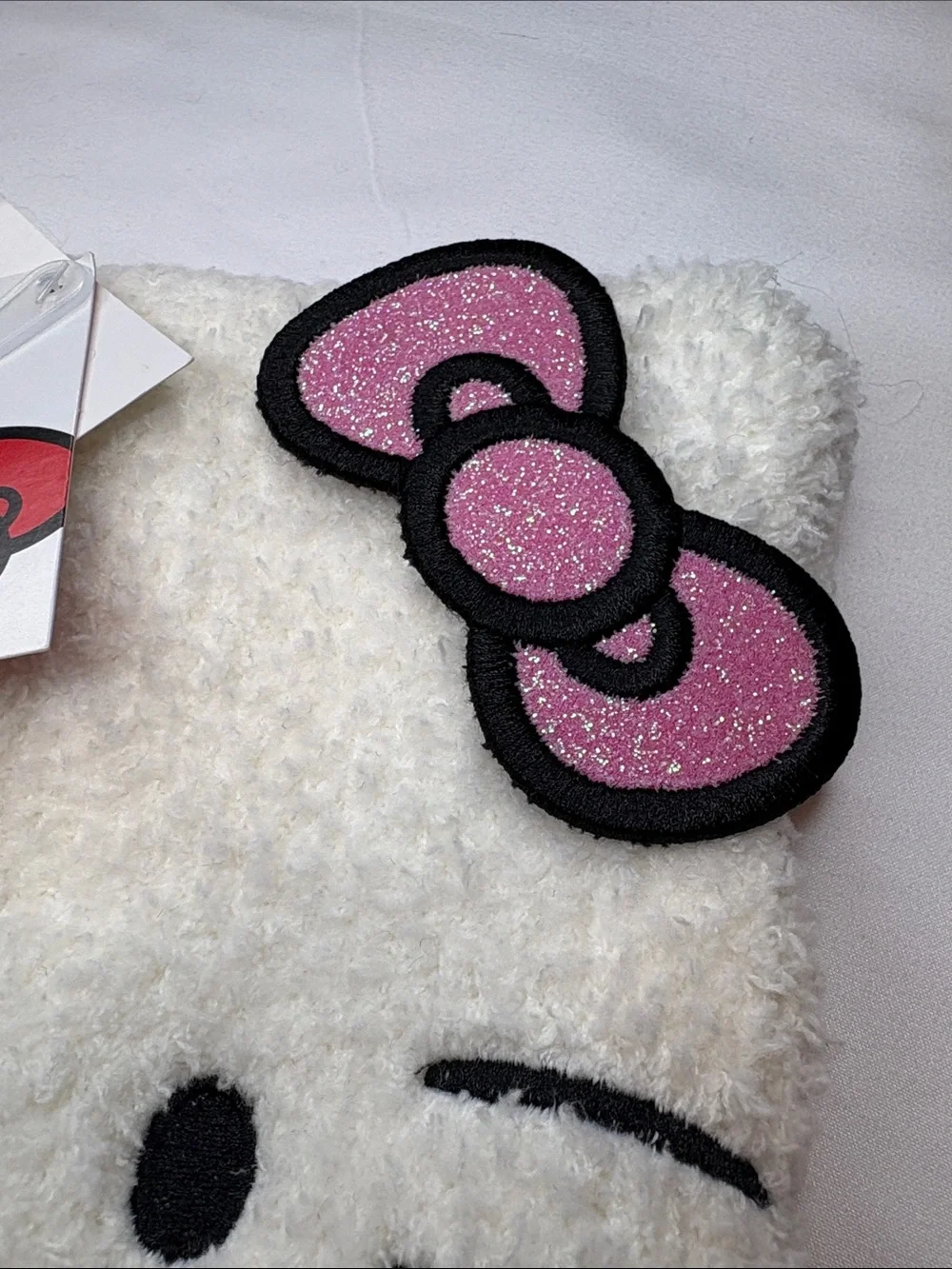 Sparkly Bow Kitten Ears Hello Kitty Face Beanie Plush Soft Fluffy Fleece NWT